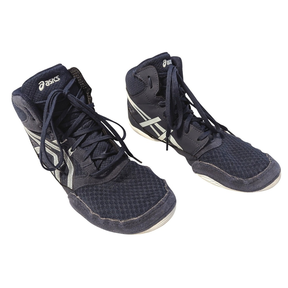 Asics Mens Size 6 Snapdown Wrestling Shoes Navy Blue White High Top 1084A014